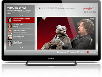 TV displaying an HbbTV application alongside a broadcast programme